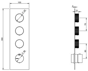 Treemme 22mm miscelatore doccia termostatico senza parte incasso 4 uscite parti esterne inox satinato