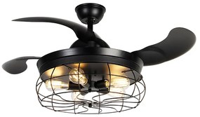 Ventilatore da soffitto nero con pale a scomparsa 107cm 5 luci con telecomando - Gaiola