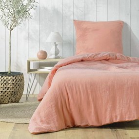 Biancheria da letto rosa in mussola per letto singolo 140x200 cm Angelia – douceur d'intérieur