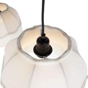 Lampada a sospensione nera con paralume beige e interno bianco 31,5 cm 3 luci - Cava