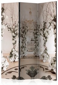 Paravento Stanze floreali (3 parti) - colonne decorate con fiori bianchi
