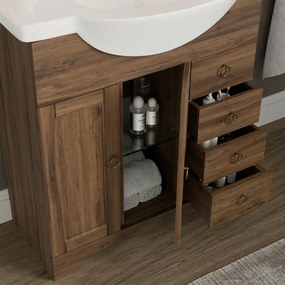 Mobile bagno a terra 75 noce con lavabo specchio e lampada Romantica