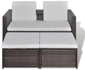 Set mobili da giardino 4 pz con cuscini in polyrattan marrone