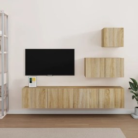 Set Di Mobili Porta Tv 4 Pz Rovere Sonoma İn Legno Multistrato /