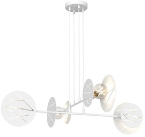 Lampadario 4 Luci Mercurio In Acciaio Bianco A Bracci E Diffusori A Cerchio