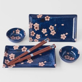 Set da 6 pezzi di piatti da sushi in ceramica blu Sakura - MIJ