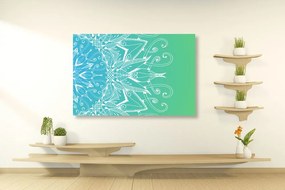 Quadro su tela – Mandala bianco su sfondo verde acqua