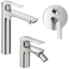 Set miscelatori lavabo alto bidet e doccia con deviatore in ottone Flat