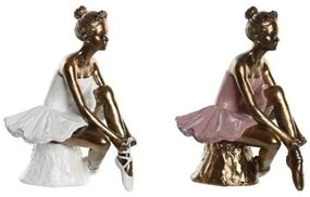 Statua Decorativa DKD Home Decor 12 x 9,5 x 15,5 cm Rosa Bianco Ballerina Classica (2 Unità)