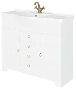 Mobile sottolavabo e lavabo Romantica per vasca centrale decape bianco L 105 x H 81.5 x P 31.5 cm, 2 ante 3 cassetti