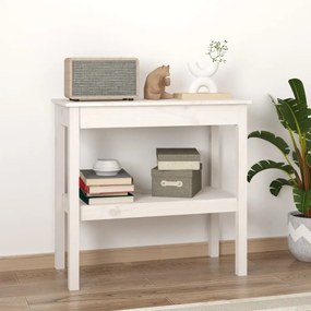 Tavolo Consolle Bianco 80x40x75 Cm İn Legno Massello Di Pino /