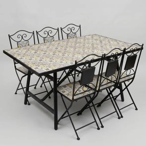 Set Tavolo E Sedie Da Esterno 90x160 Cm In Ferro E Maioliche Amalfi