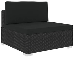 Seduta centrale modulare 1 pz con cuscini in polyrattan nero