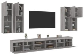 Set mobili tv a muro 7 pz con luci led grigio sonoma