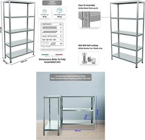 Scaffale in Metallo 5 Ripiani 100x40x187 cm Ettore Zincato...