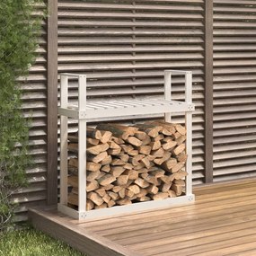 Portalegna Bianco 110x35x108,5 Cm İn Legno Massello Di Pino /