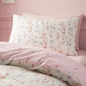 Set copripiumino e federa da bambini bianco e rosa in cotone per letto matrimoniale 200x200 cm Ballerina – Belle &amp; Boo