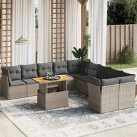 Set Divani da Giardino 11 pz con Cuscini in Polyrattan Grigio 3271046