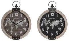 Orologio da Parete DKD Home Decor 40 x 6,5 x 46 cm Nero Marrone Ferro Vintage Legno MDF Mappamondo (2 Unità)