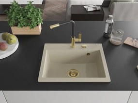 Mexen Oscar lavello da cucina in granito 1 vasca 580 x 490 mm, beige, sifone dorato - 6519581000-69-G