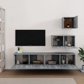 Set di mobili porta tv 4 pz grigio sonoma in legno multistrato