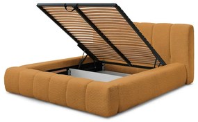 Letto matrimoniale imbottito color senape contenitore e rete inclusi 160x200 cm Denali - Bobochic Paris