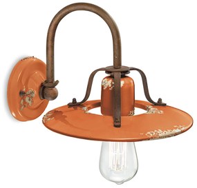 Applique Vintage Country Ferro E Ceramica Arancio 1 Luce E27 25Cm