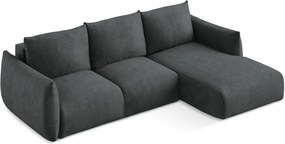 Divano angolare grigio scuro allungabile (con penisola a destra/con chaise lounge) con rivestimento in ciniglia Leila – Makamii