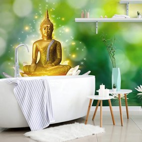 Carta da parati autoadesiva – Buddha dorato su fiore di loto