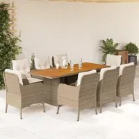 Set da Pranzo da Giardino 9 pz con Cuscini Beige in Polyrattan 3211901