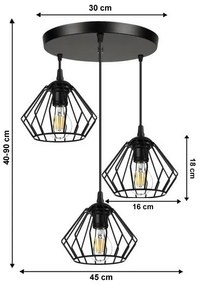 Lampadario a sospensione con filo CEED 3xE27/60W/230V nero