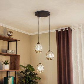 EMIBIG LIGHTING Lampada a sospensione Starla, vetro grafite, rotonda a 3 luci