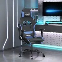 Sedia da Gaming Massaggio e Poggiapiedi in Tessuto Nero e Blu 345487