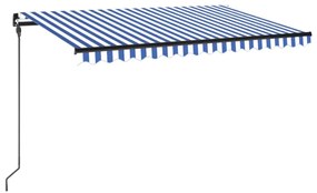 Tenda da Sole Retrattile Manuale con LED 450x300cm Blu e Bianca