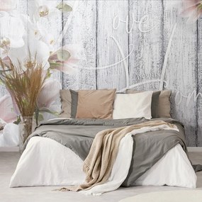 Carta da parati – Orchidea Vintage con Scritta - Love begins at home