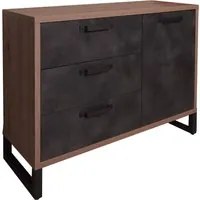 Credenza Benavente, Buffet moderno stile Industrial ad 1 anta e 3 cassetti , Madia bassa con ripiani, Made in Italy, Cm 122x45h88, Rovere e Antracite