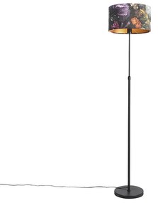 Lampada da terra nera con paralume in velluto con fiori 35 cm - Parte
