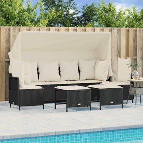 Set divani da giardino 5 pz con cuscini in polyrattan nero