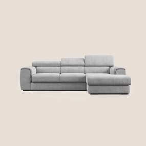Zeno Divano angolare con pouf estraibile poggiapiedi in tessuto morbido impermeabile T02 grigio chiaro
