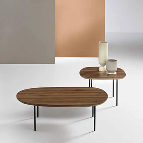 Tavolino con piano sagomato in legno Tek e base in metallo - FLUX Small