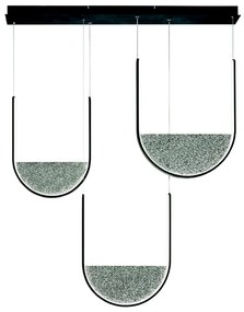 Lampada a sospensione LOTUS 3 Luci base rettangolare 106 cm e vetro granigliato FUMÉ