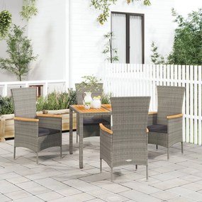 Set da pranzo da giardino 5 pz con cuscini in polyrattan grigio