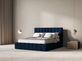 Letto matrimoniale Mamaia in velluto Bluvel con contenitore e testiera - 200x200 cm