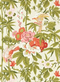 Sanderson Tapete Bamboo and Birds - Mandarin Red/ Olive