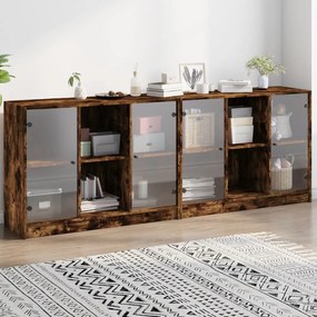 Libreria Con Ante Rovere Fumo 204x37x75 Cm İn Legno Multistrato /