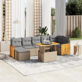 Set divano da giardino 8 pz con cuscini beige in polyrattan