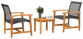 Set da bistrot 3 pz nero in polyrattan e legno di acacia