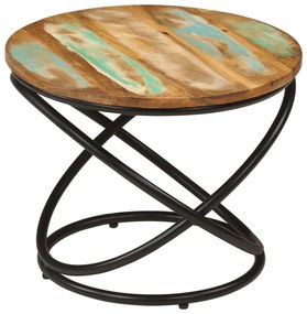 Tavolino Ø50x40 Cm İn Legno Massello Di Recupero E Acciaio /