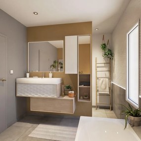 Mobile da bagno sospeso sotto lavabo L 105 x H 32 x P 48 cm beige laccato lucido, 1 cassetto SENSEA Neo