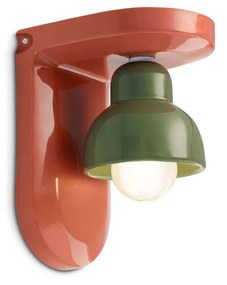 Applique Vintage Decò Berimbau Ceramica Arancio Pokè E Verde Salvia 1 Luce E27